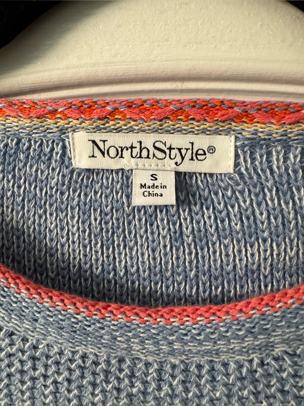 NorthStyle Fair Isle Border Hem Sweater Blue Multi 100% Cotton - Picture 5 of 9